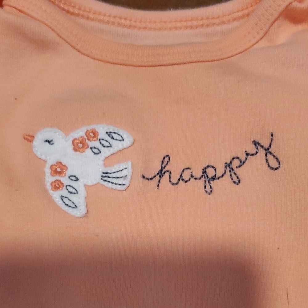 🐻 Carter's Coral Bodysuit with Bird and Happy Embroidery - Picture 4 of 4